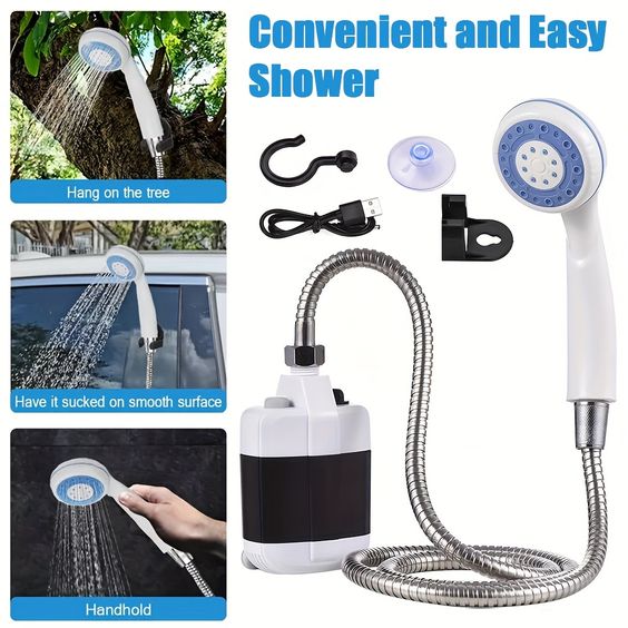 Portable Shower Camping Outdoor Shower Handheld Electric Shower Battery Powered Compact Handheld Rechargeable Camping Showerhead