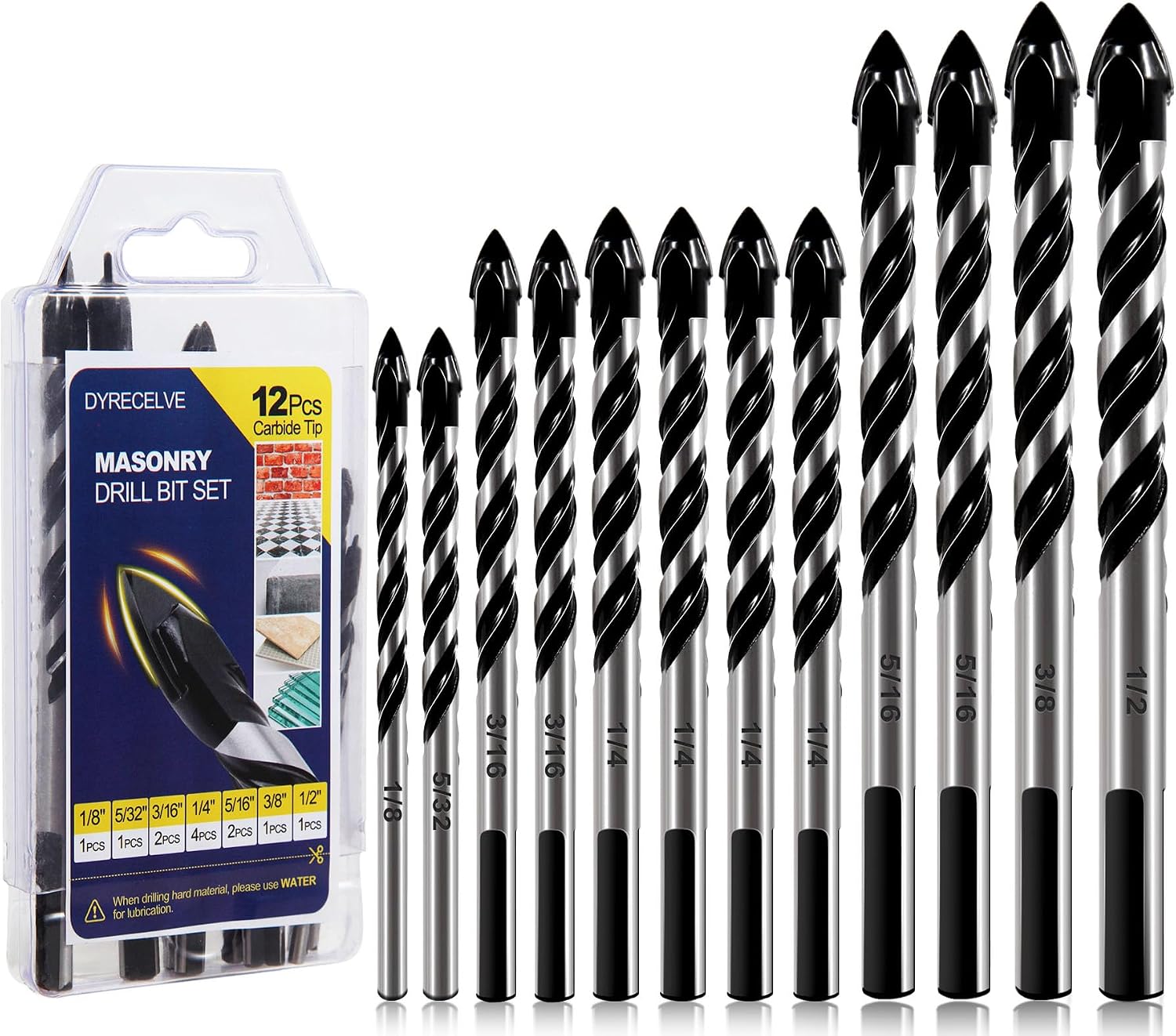 DYRECELVE 12-Piece Masonry Drill Bit Set (B0BX8RKJGW)