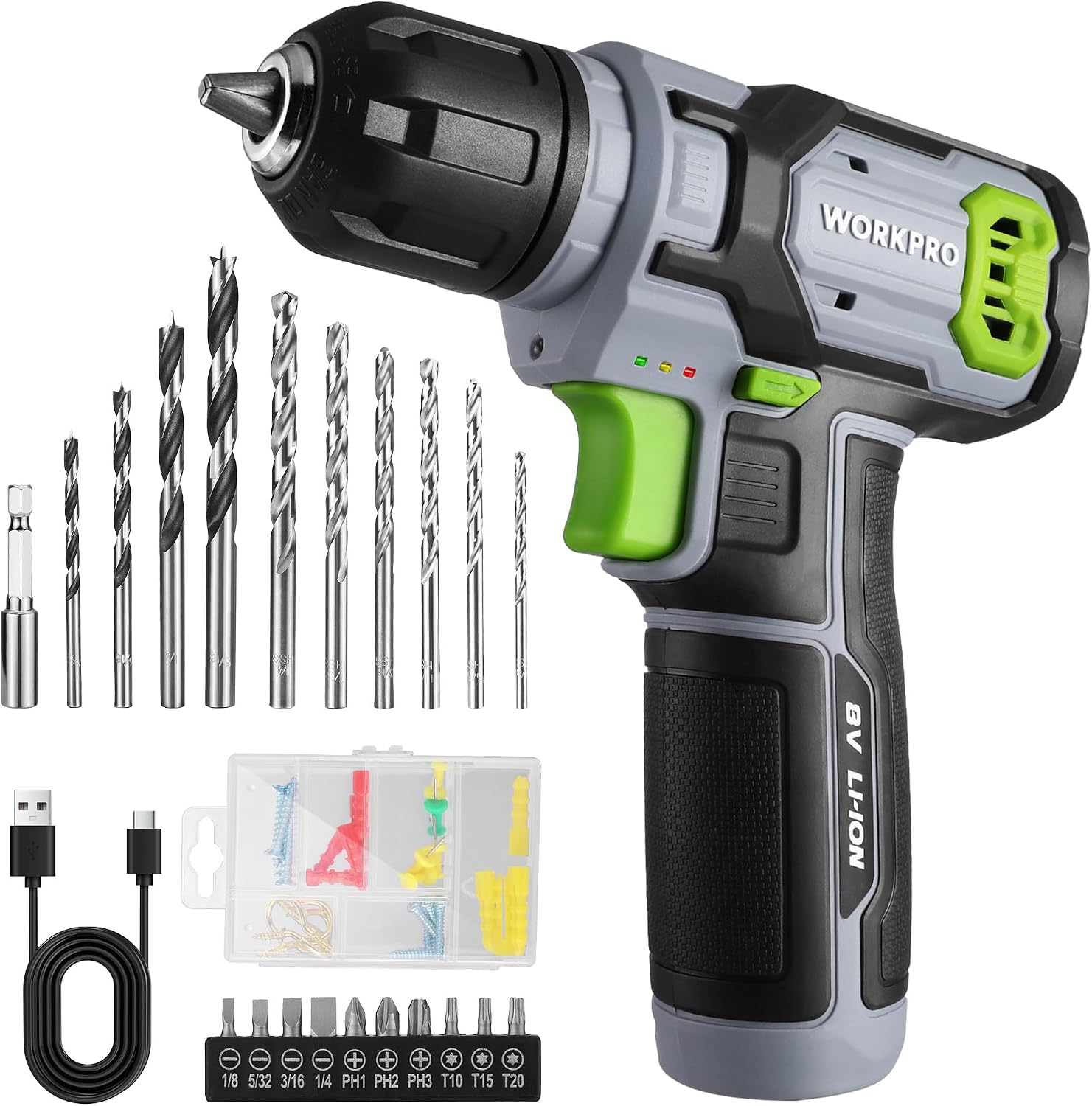 WORKPRO 8V Cordless Drill Set (B0CV3JVJQC)