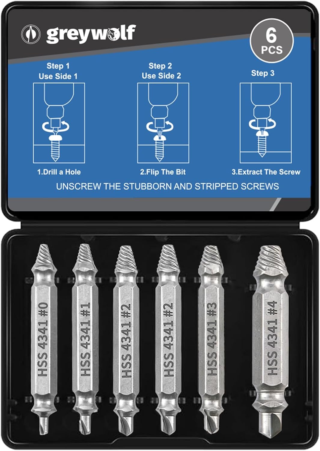 Greywolf 6 pcs Damaged Screw Extractor Set (B0F2F5YC9D)