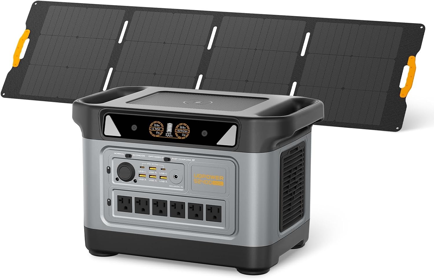 UDPOWER S2400 Portable Power Station(Solar Panel Option), 2083Wh LiFePO4, 2400W (Surge 3000W) UPS, 6 AC Outlets, Solar Generator for RVs Camping Emergency, Home Backup (Bundle(S2400+210W panel))