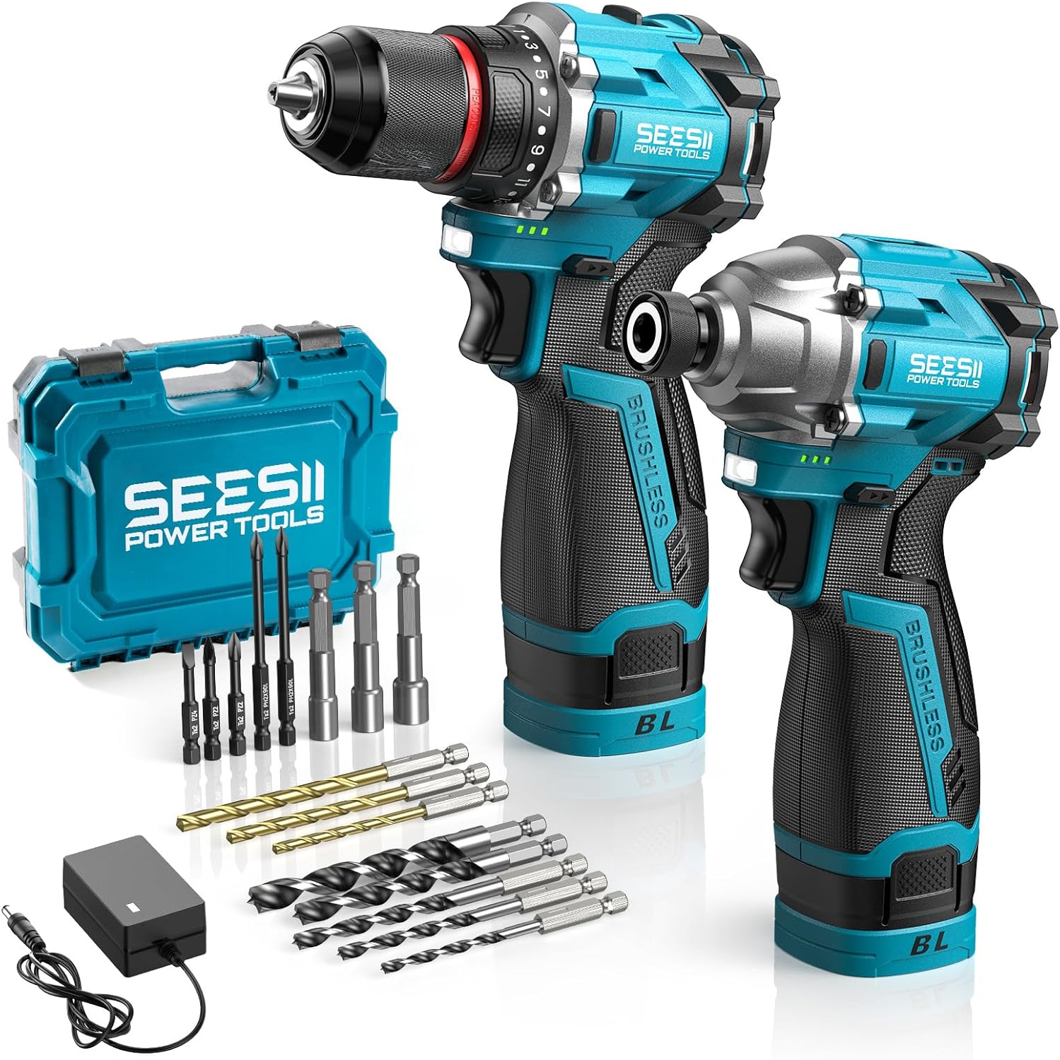 Cordless Drill Impact Driver Brushless Power Tool Combo Kits for Home DIY