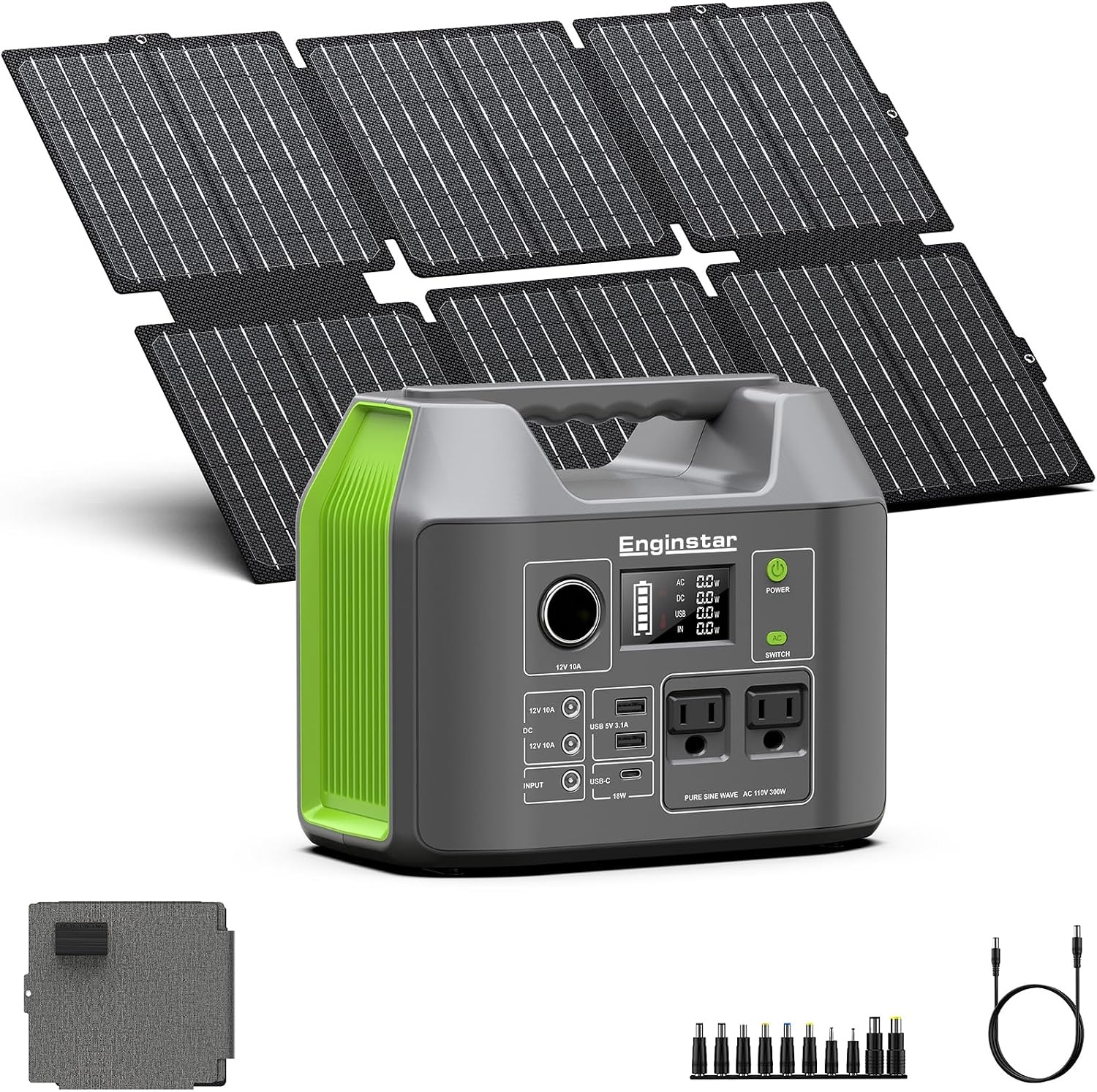 Portable Solar Generator 300W Power Station with Folding Solar Panel