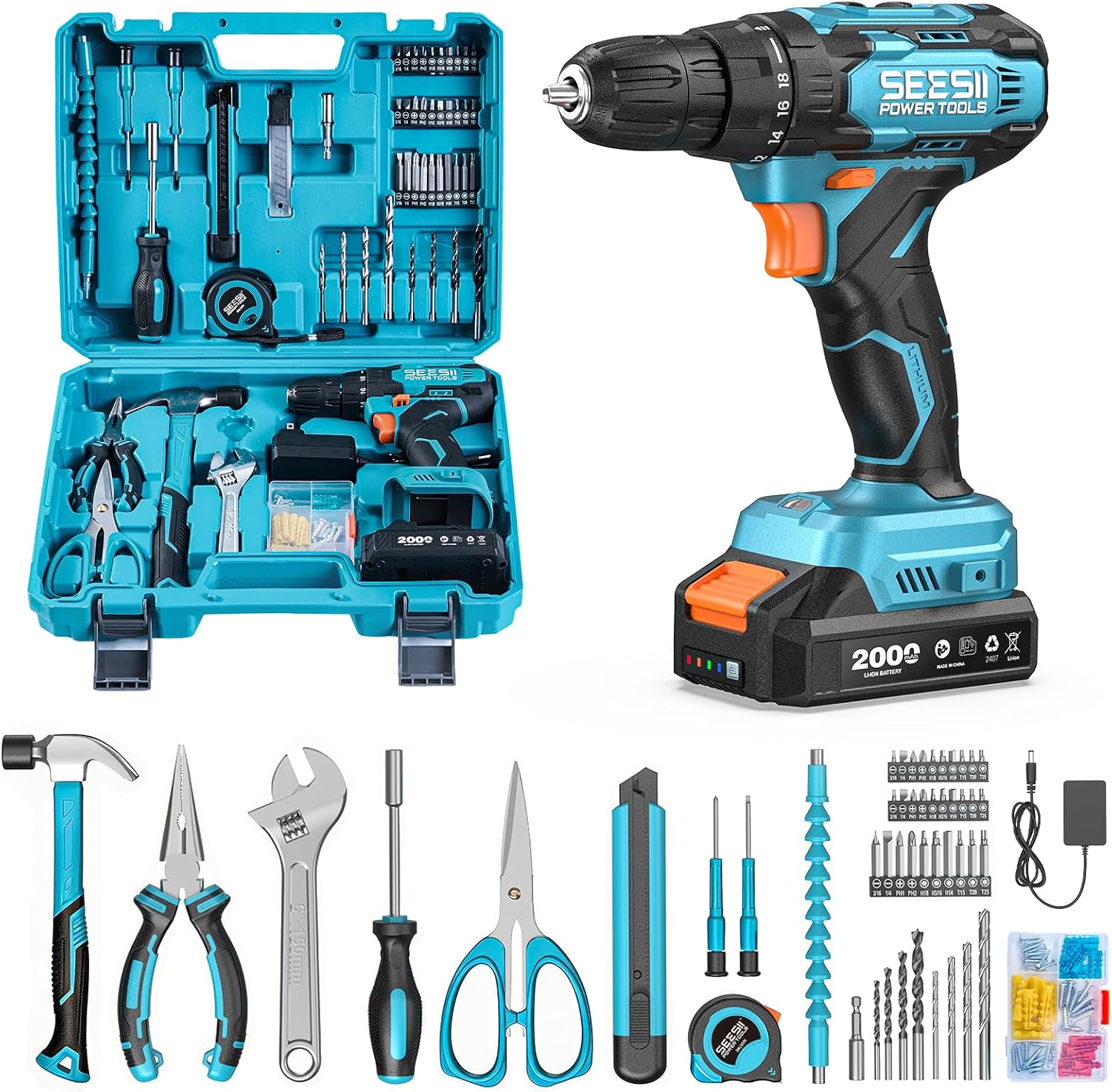 Seesii 20V Power Drill Set with 183 Piece Tool Kit