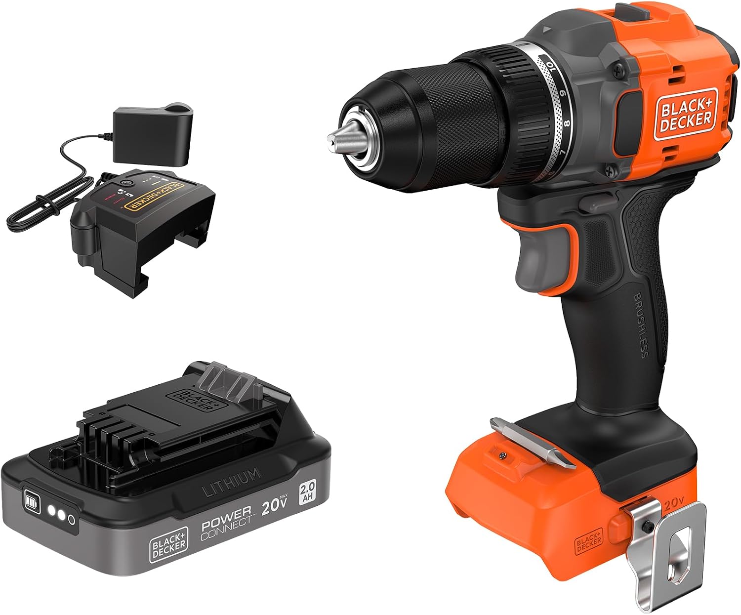 BLACK+DECKER 20V MAX POWERCONNECT Cordless Brushless Drill Driver with 2Ah Battery and Charger